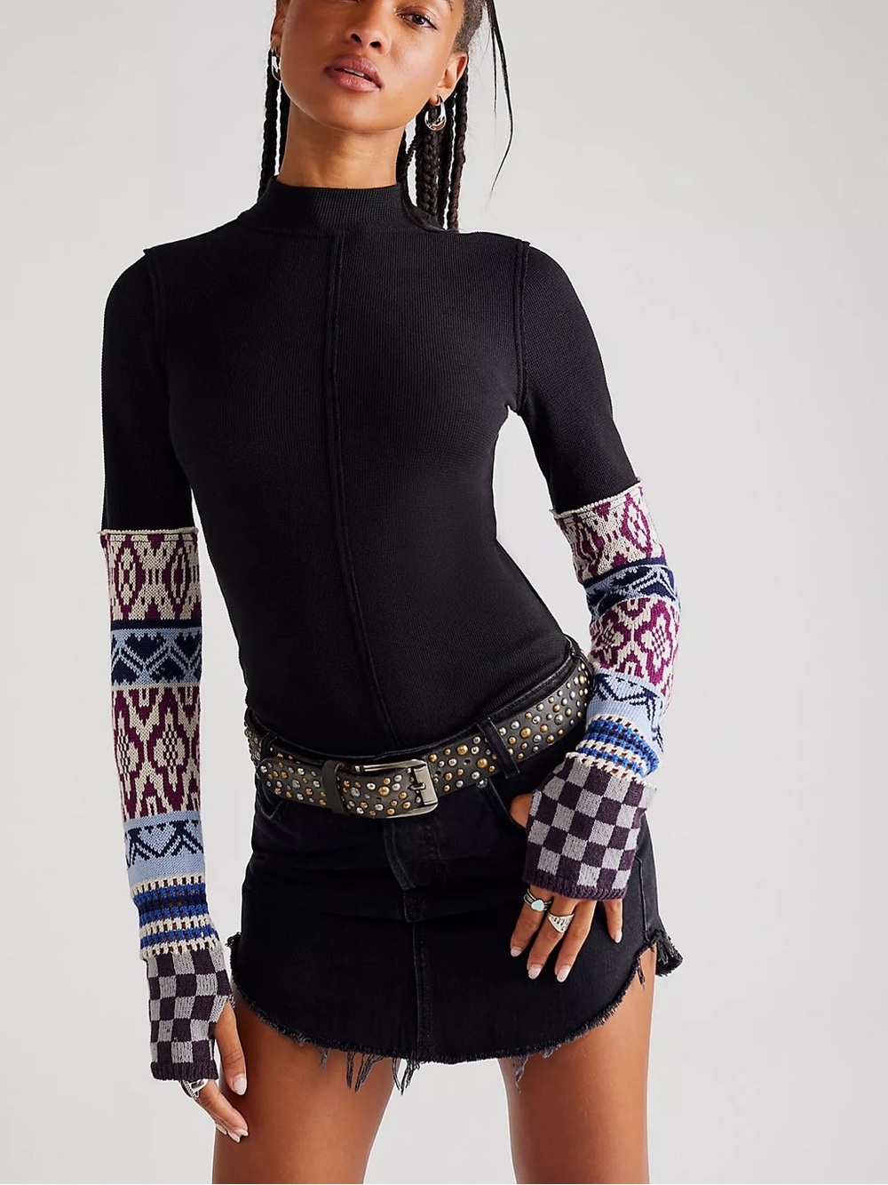 We the Free Gorgeous Cuff Thermal Black Waffle Knit Crochet Sleeve size Small